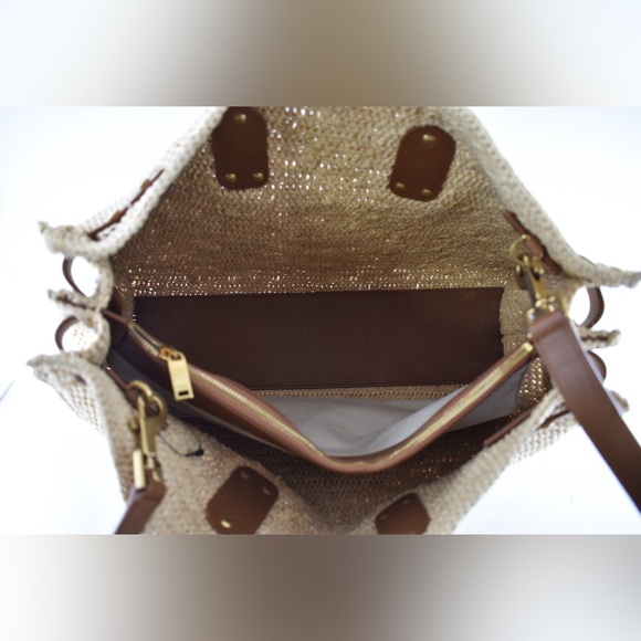 Saint Laurent Medium Sac De Jour Raffia Beige Brown Shoulder Top Handle Tote Bag - Picture 14 of 16